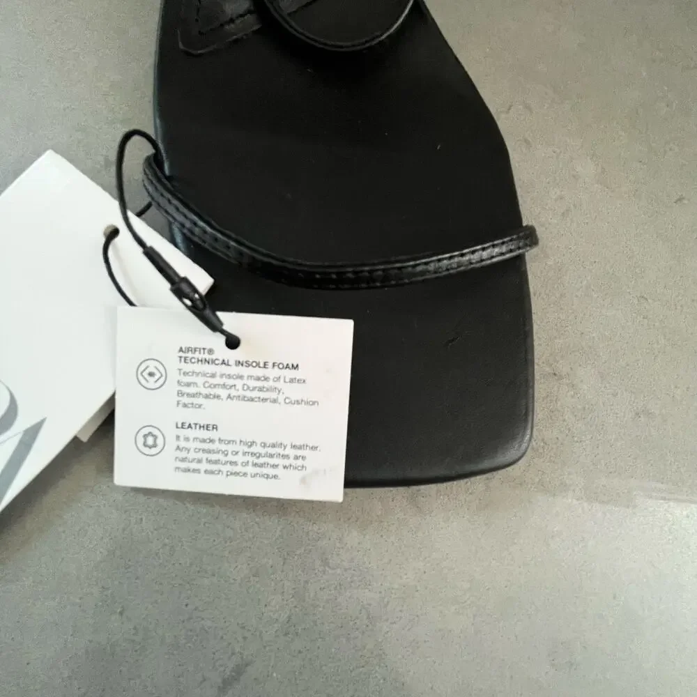 Zara Black Leather Ankle Strap Heeled Sandals Square Toe NWT Size 39 EU - Picture 12 of 13